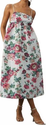 BHLDN Sophia Apron-Top Jacquard Floral Dress In Teal