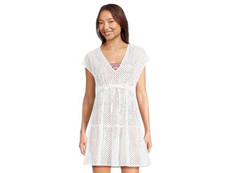 Tommy Bahama Eyelet Cove V-Neck Short Dress Womens Swimwear White : LG (US 14), Cotton