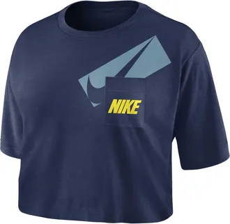 Nike Womens Logo Pocket Crop Top In Midnight Navy/white