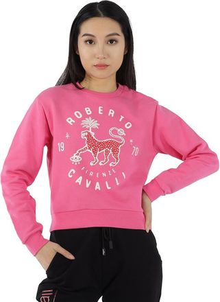 Roberto Cavalli Ladies Pink Lucky Leopard Print Cotton Jersey Sweatshirt, Size X-Small