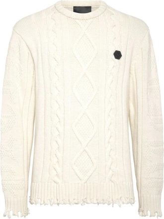 Philipp Plein Stijlvolle Trui - Heren - Ronde hals truien - Wit - XS - Wol - Truien & Vesten