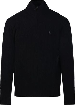Ralph Lauren Trui met ronde hals en kabelpatroon met ponylogo - Heren - Ronde hals truien - Zwart - L - Wol - Truien & Vesten