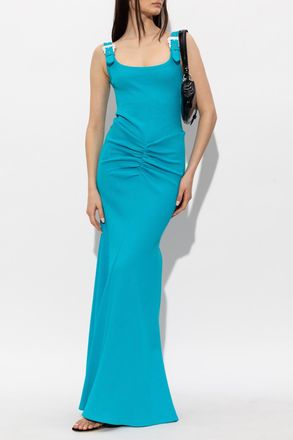 Versace Jeans Couture Long Dress With Decorative Buckles On The Straps, Womens, Blue