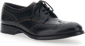Lidfort Mens Leather Shoes Coda Di Rondine Black Lace-Up Flat