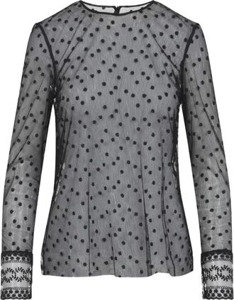 Alberta Ferretti L/S Pois Tulle Top - Dames - Blouses - Zwart - M - Tule - Overhemden