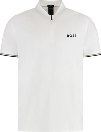 HUGO BOSS White Zip-Neck Logo Polo