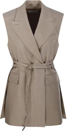 Sportmax Ciurma Mouwloze Blazer - Dames - Gillet - Beige - M - Wol - Kostuums