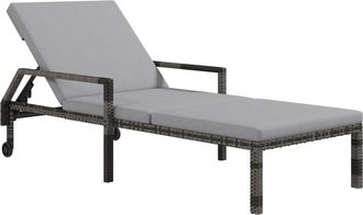 OUTSUNNY Rattan Wicker Chaise Sun Lounger Garden w/ Adjustable Backrest & Wheels | TJ Hughes