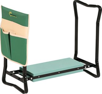 OUTSUNNY Taburete De Jard&iacute;n Plegable 2 En 1 Con Almohadilla De Espuma Eva Y Bolsa Para Herramientas, Port&aacute;til, Regalo Para Jardineros Y Ancianos