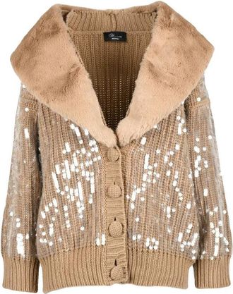 Blumarine Sequin/Plush Cardigan - Beige