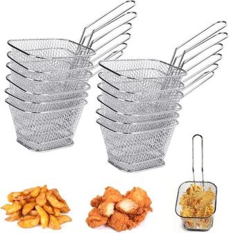 OEM 12 Piezas De Cestas De Acero Inoxidable Para Patatas Fritas, Cestas Peque&ntilde;as Individuales Para Patatas Fritas, Cestas Rectangulares Para Fre&iacute;r, Mini C