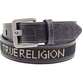 True Religion Jauquin Woven Logo Croc Embossed Leather Belt in Black at Nordstrom Rack, Size 36