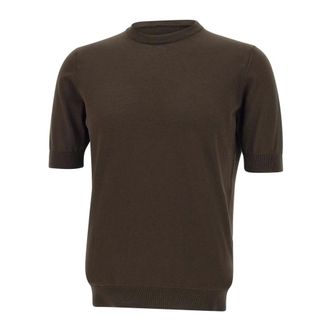 FILIPPO DE LAURENTIIS Round-neck Knitwear, male, Brown, Size: 2XL Brown Cotton Crepe Sweater Short Sleeves