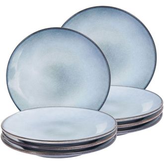 Beliani Set di 8 piatti grandi in gres caolino fatto a mano con smalto reattivo azzurro Juniper