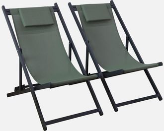 Sweeek Sweeek - Tumbona De Aluminio Textileno, Set De 2, Gaia, Verde Kaki, 99x88.5x58 Cm