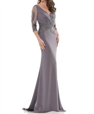 Colors Dress Beaded Long Sleeve Gown In Charcoal