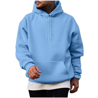Generic Mens Hooded Sweatshirt Solid Color Pullover Long Sleeve With Pockets Pullover Hooded Fleece Work Wear Top Drawstring Casual Tops Coat Unisex Ribbed Cu