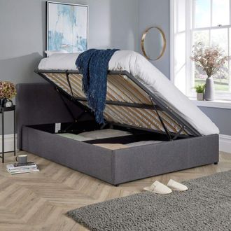 Home Source Industries Home Source - Ottoman Side Lift Storage Bed King Hopsack Fabric Bed Frame Gas Lift Furniture