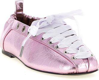 Ganni Recycled Leather Lace-Up Ballet Flat - Pink