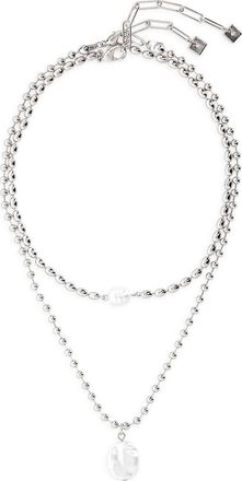 Open Edit Set of 2 Cultured Pearl Ball Chain Necklaces in White- Silver at Nordstrom