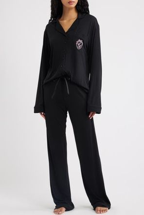 House of CB Classic Soft Modal Blend Pajamas in Black at Nordstrom, Size X-Small