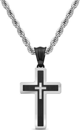 Edforce Mens Double Cross Pendant Necklace in Silver/Black at Nordstrom Rack