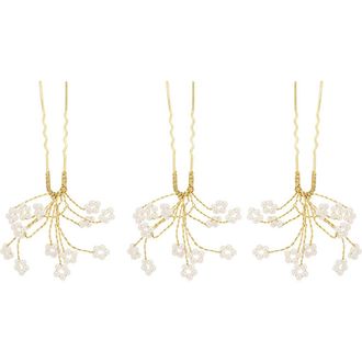 Brides & Hairpins Gracie Set of 3 Imitation Pearl Hair Pins in Gold at Nordstrom