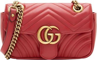Gucci Red Matelasse Leather Gg Marmont Small Flap Bag (Authentic Pre-Loved)