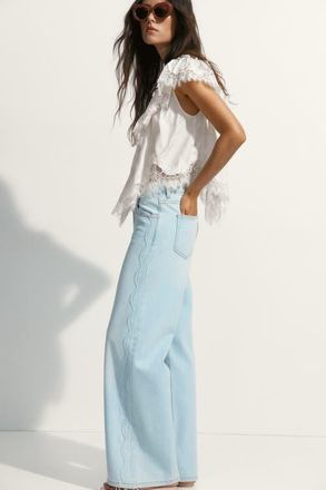 H&M Wide High Waist Jeans in Light Denim Blue at Nordstrom, Size 20