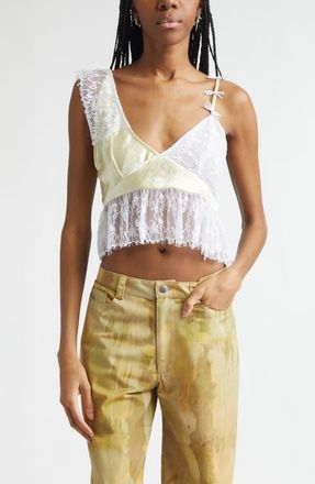 Collina Strada Dahlia Asymmetric Lace & Satin Crop Tank in Butter Yellow at Nordstrom, Size X-Small