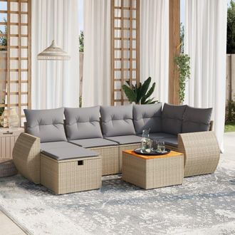 vidaXL Juego De Sof&aacute;s Jard&iacute;n Con Cojines Beige Mezcla 7 Pzas Rat&aacute;n Pe Vidaxl