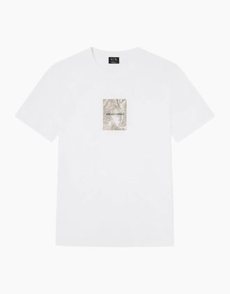 A|X Armani Exchange Mens Regular Fit Leaf Logo White T-Shirt - Size: 38