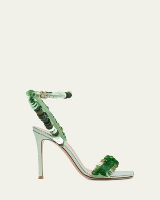 Gianvito Rossi 95mm Sequined Metallic Leather Sandals