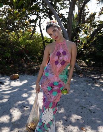 Oceanus Womens Rowan Halter Maxi Crochet Dress Multi - Size: 10/8