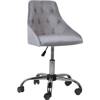 Beliani Beliani - Silla De Oficina De Terciopelo Gris Negro Plateado Giratoria Ajustable Parrish