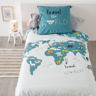 Atmosphera Juego De Cama Infantil &laquo;carte Du Monde&raquo; - Algod&oacute;n 140 X 200 Cm - Atmosphera Cr&eacute;ateur DInt&eacute;rieur