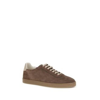 Brunello Cucinelli Mens Beige Calf Leather Bos Taurus Low Top Sneakers