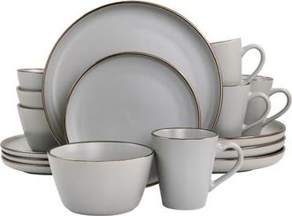 Elama Louis 16 Piece Stoneware Dinnerware Set in Grey at Nordstrom