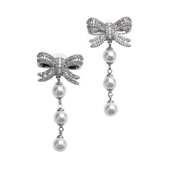 Self Portrait Bow Pearl Droplet Earrings - female - Self Portrait - Earrings - Gray - ONE SIZE - Accessories