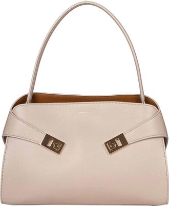 Ferragamo Hug Sh Shoulder Bag In Stone Color Leather
