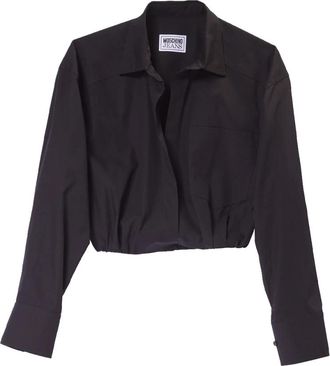Moschino Zwarte Cropped Shirt met Haaksluiting - Dames - Overhemden - Zwart - M - Katoen - Overhemden