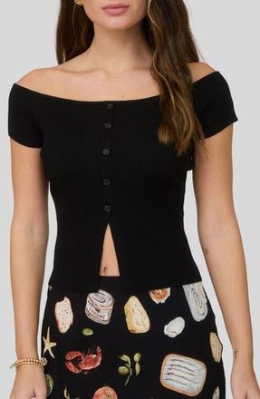 Blu Pepper Short Sleeve Button Front Rib Knit Top in Black at Nordstrom Rack, Size Medium