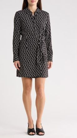 Nordstrom Rack Long Sleeve Wrap Minidress in Black- Ivory Moon Geo at Nordstrom Rack, Size X-Small