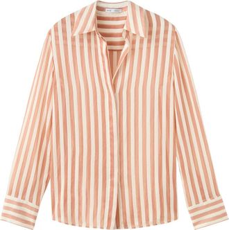 Mango Stripe Woven Shirt in Orange Brown at Nordstrom, Size 4