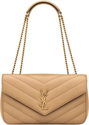 Saint Laurent Tassen, Dames, Bruin, ONE Size, Leer, Loulou Medium Schoudertas