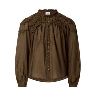 Isabel Marant Overhemden, Dames, Bruin, M, Katoen, Donker Khaki Katoen Viscose Top