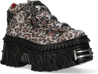 New Rock M-106WALL-C56 Leopard Print Leather Gothic Platform Ankle Boots