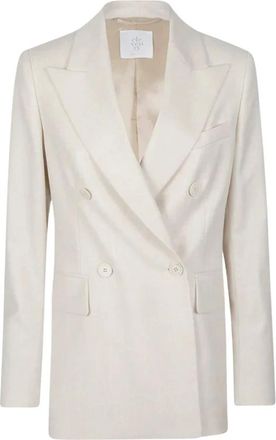 Eleventy Double-breasted wollen jas in stretchflanel - Dames - Blazers - Beige - M - Wol - Jassen