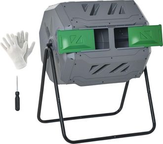 OUTSUNNY Compostador Giratorio De 160l Contenedor De Compostaje De Doble C&aacute;mara Con Aberturas De Ventilaci&oacute;n Y Patas De Acero 71x65x96 Cm Negro