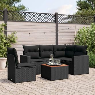 vidaXL Vidaxl - Set De Sof&aacute;s De Jard&iacute;n 6 Piezas Y Cojines Rat&aacute;n Sint&eacute;tico Negro